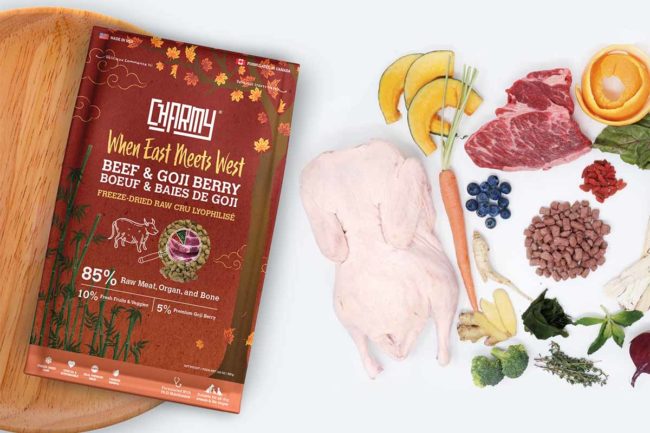 Charmy's new "East Meets West" freeze-dried raw dog food line