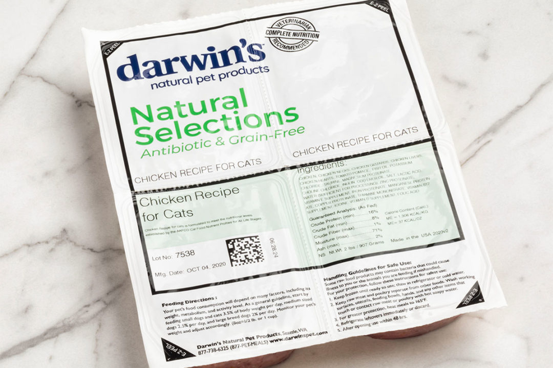 FDA has found Salmonella is certain lots of Darwin's Natural Pet Products raw cat food