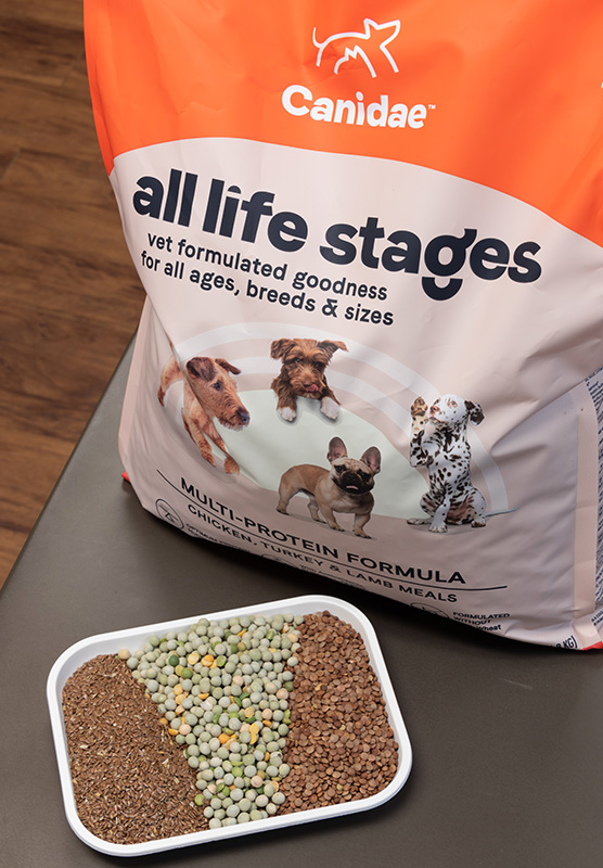 Whole, dry ingredients are milled at the Brownwood facility for Canidae’s dry pet food formulations.