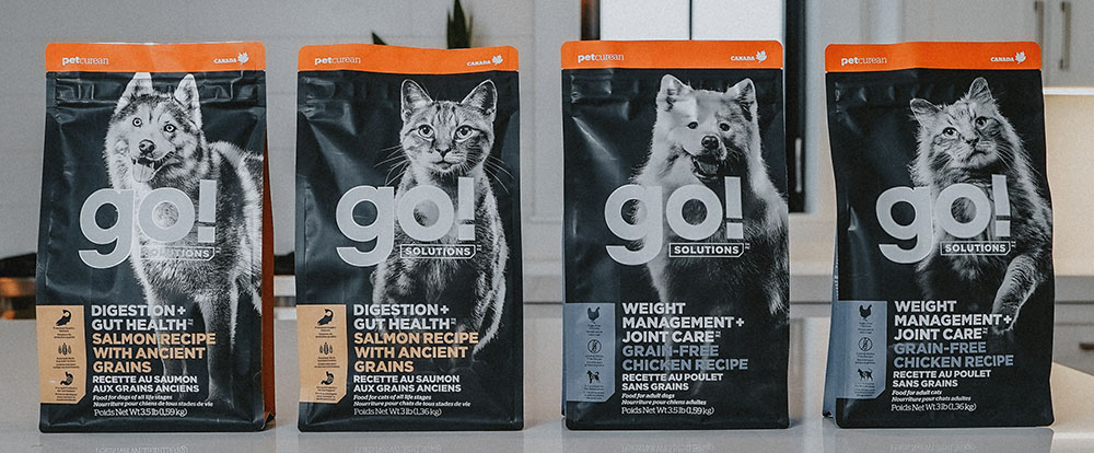 Petcurean's new GO! SOLUTIONS DIGESTION + GUT HEALTH and WEIGHT MANAGEMENT + JOINT CARE