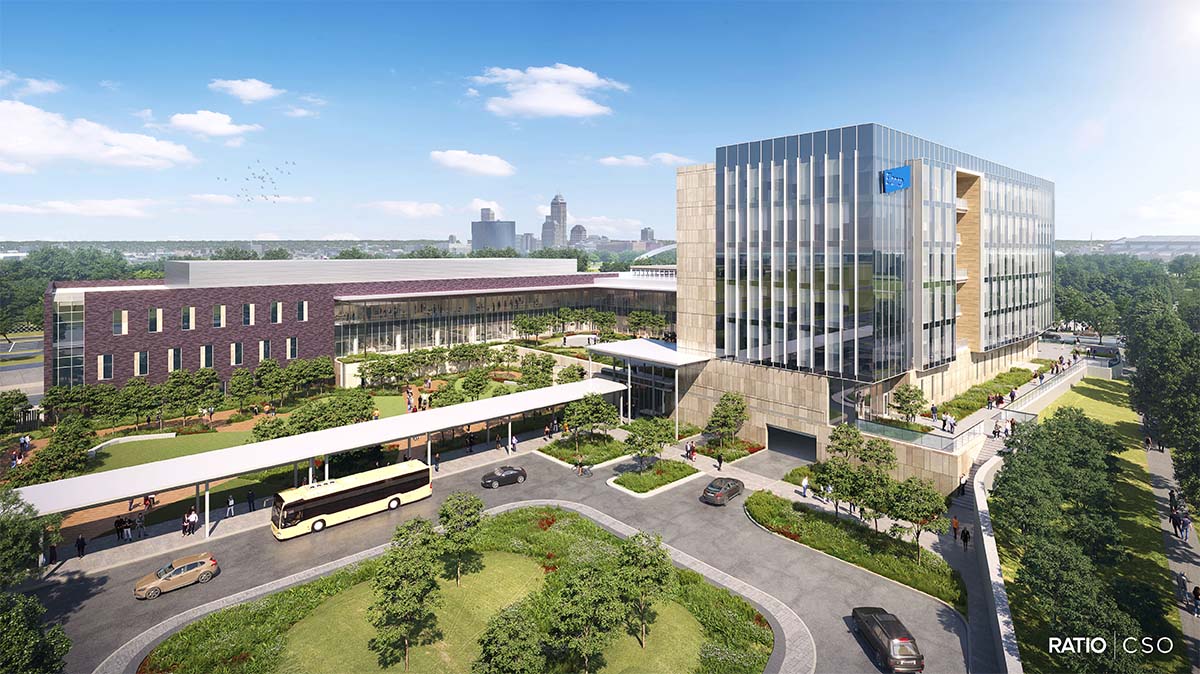 Skyline rendering of Elanco's new headquarters in Indianapolis