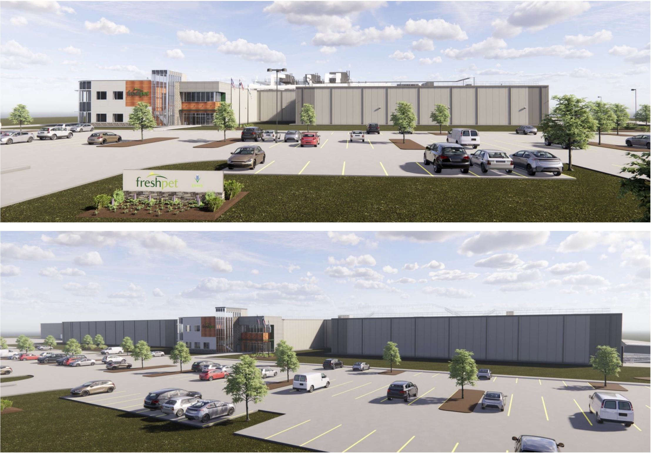 Renderings of Freshpet's Ennis, Texas facility based on construction phrases