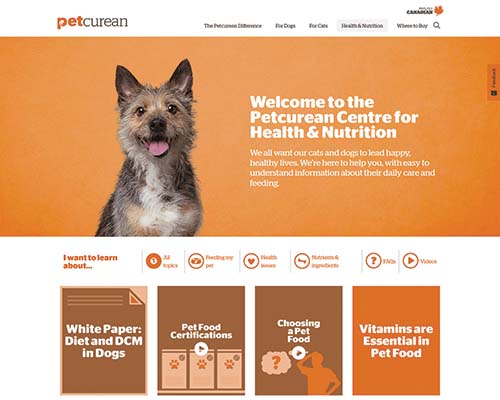 Petcurean offers consumers informational content on their pet's health and wellbeing, including transparency on its pet foods