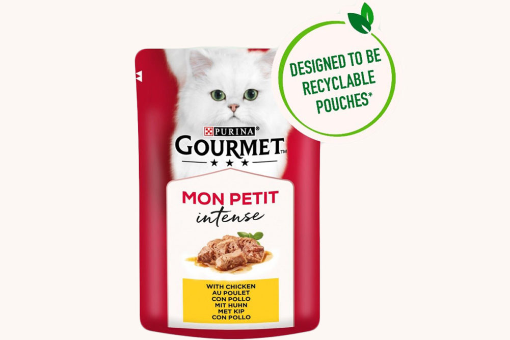 Purina's new recyclable packaging for its Gourmet Mon Petit cat food products