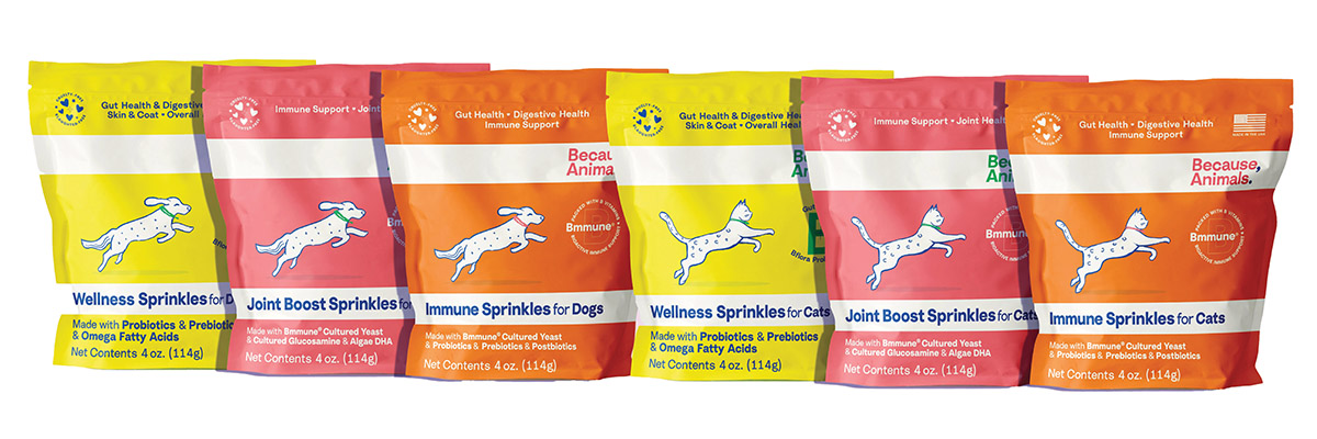 Full line of Because, Animals' new Bmmune pet supplement line