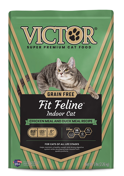 VICTOR’s recently launched Fit Feline™ cat food formula is formulated with lean protein sources — a trend for cat nutrition noted by Keith — to help cats stay active and healthy. 