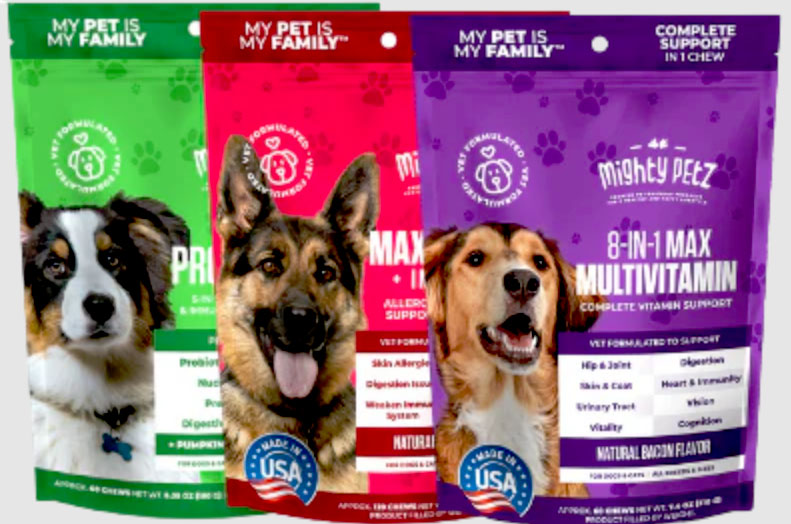 Mighty Petz manufactures pet supplements and treats made with active ingredients