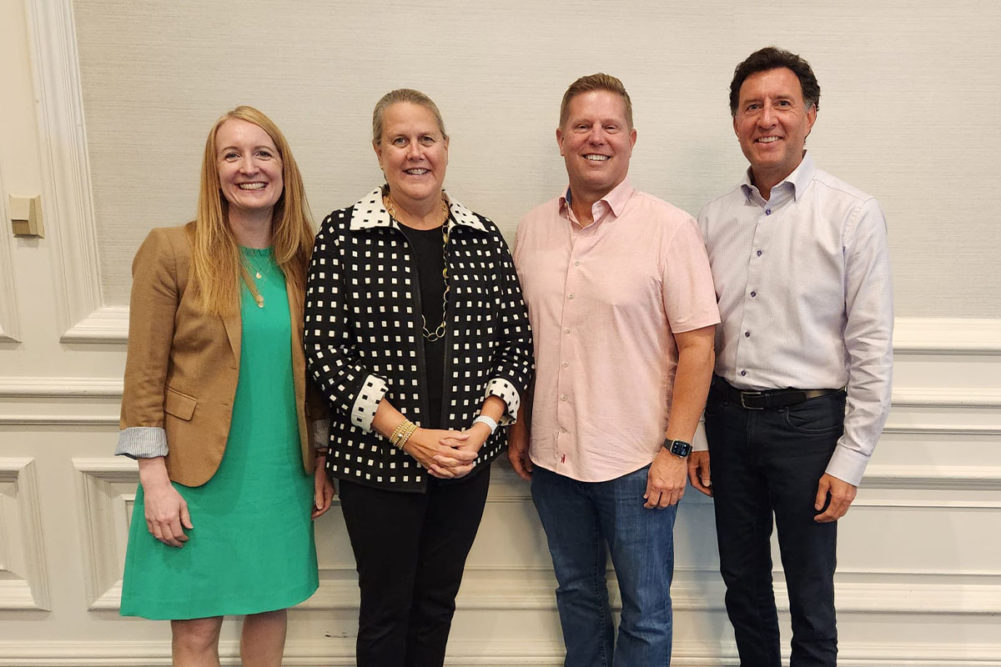 Nicki Baty, president of Hill’s Pet Nutrition US; Nina Leigh Krueger, president and CEO of Nestlé Purina PetCare North America; Scott Salmon, president of Simmons Pet Food; and Scott Morris, president and CEO of Freshpet. 