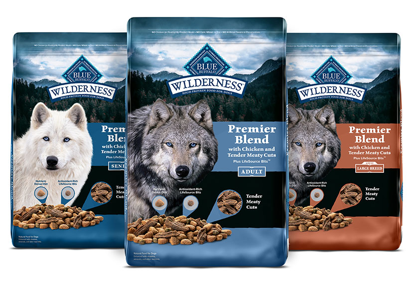 New BLUE Wilderness Premier Blend dry dog food by General Mills