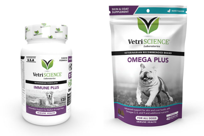 VetriScience's new Immune Plus and Omega Plus dog supplements
