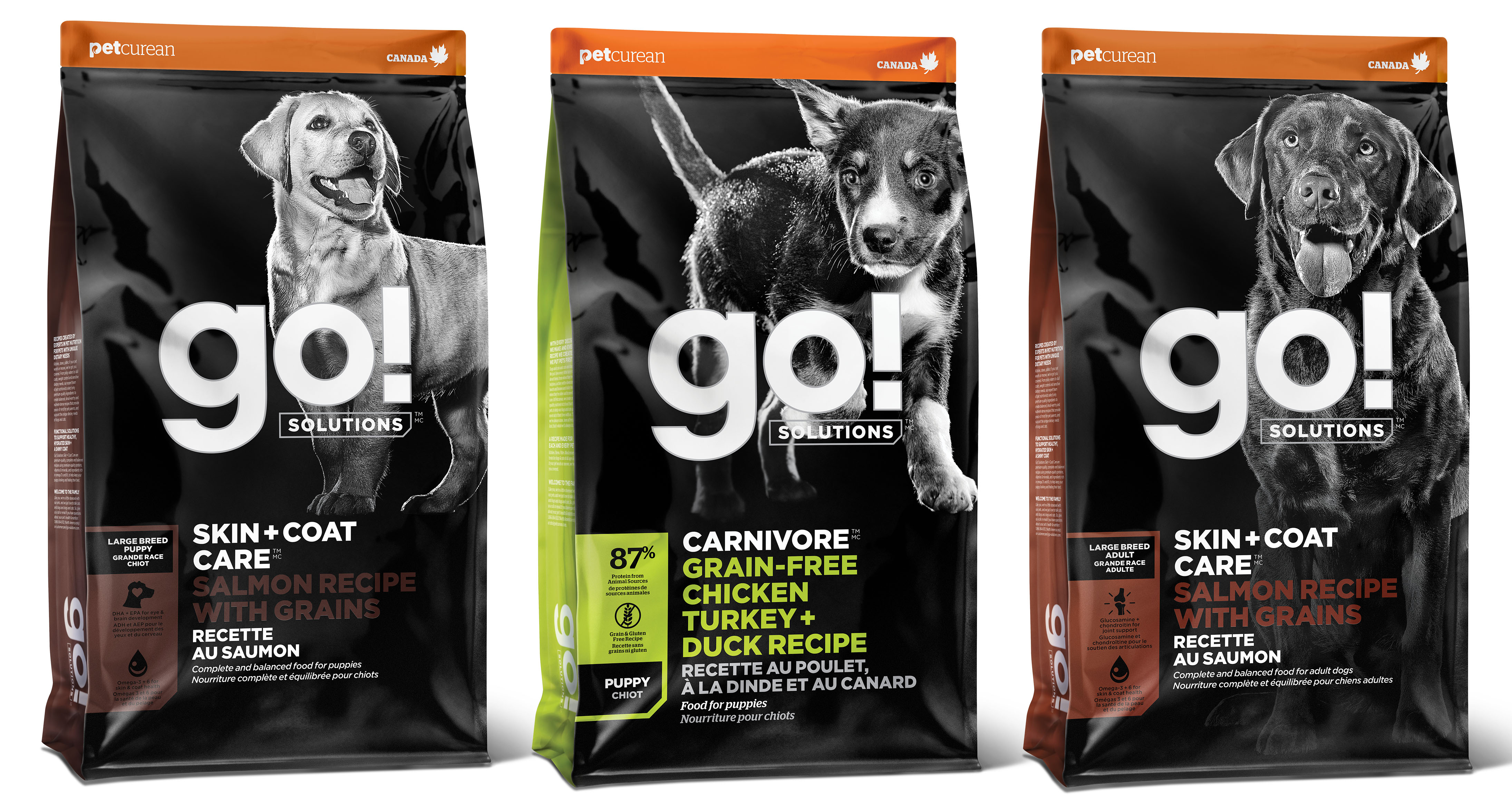 Petcurean’s GO! SOLUTIONS line includes formulas for puppies, large breed dogs and more