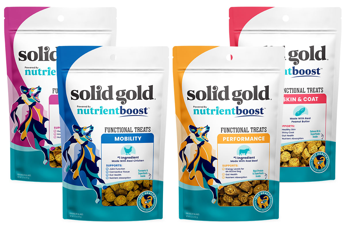 In addition to meal toppers, Solid Gold's nutrientboost line for dogs now includes functional treats