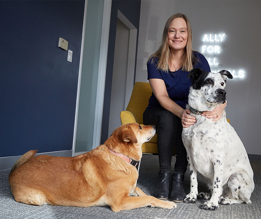 Pernilla Audibert with her two dogs, Sasha (left) and Knox.