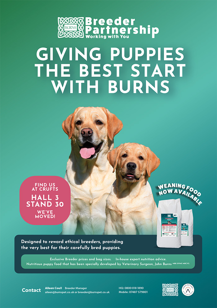 Burns Pet Nutrition will debut its new Burns First Steps Chicken & Rice recipe for weaning puppies at Crufts