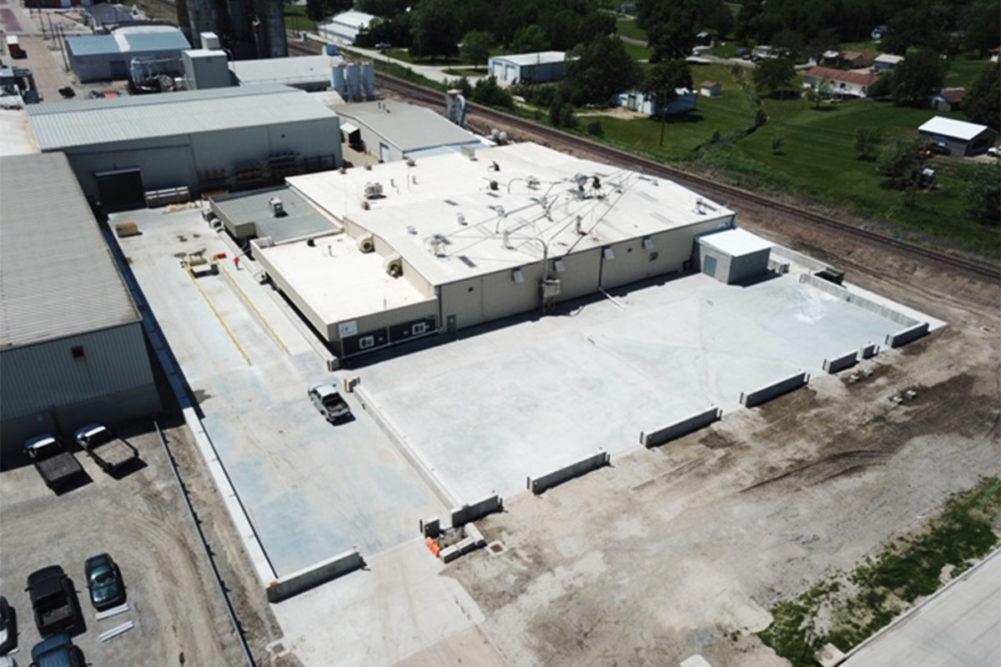 Birds-eye view of construction at Wenger's technical center in Sabetha, Kan.