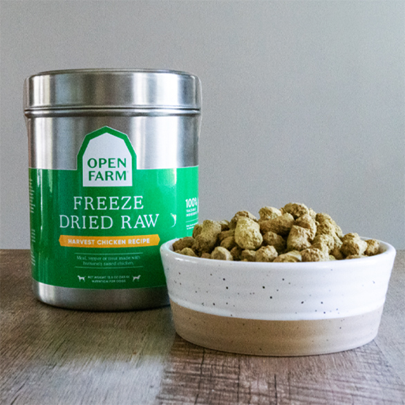 HOpen Farm's new freeze-dried dog food packaging through Loop