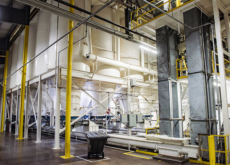 Raw material storage at Red Collar Pet Foods facility