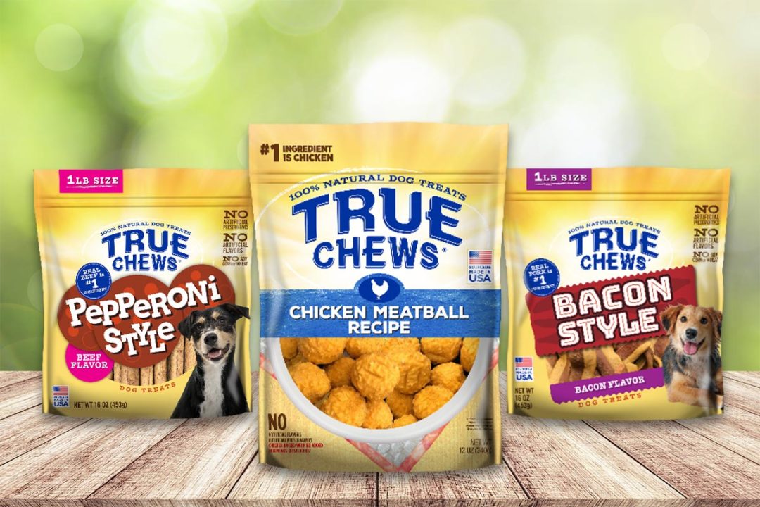 Tyson Foods True Chews dog treats: new Pepperoni Style and Bacon Style treats, and Chicken Meatball Recipe