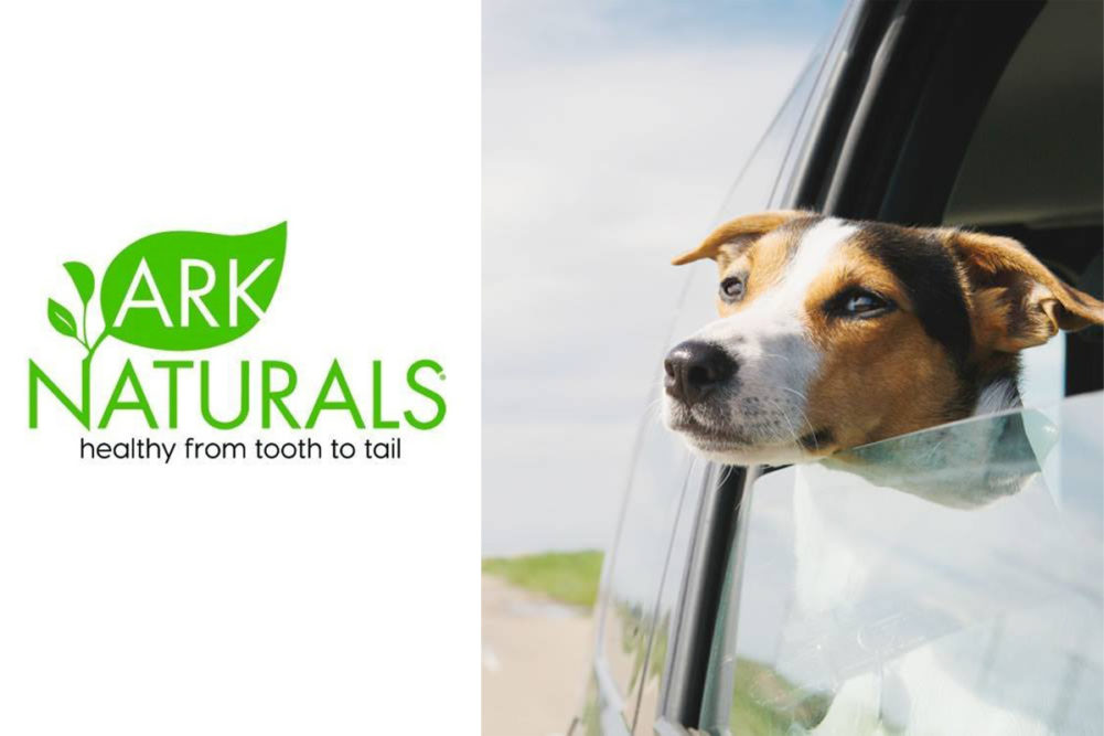 Ark Naturals logo and image of dog sticking head out car window