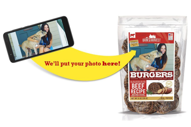 Personalized packaging deal available for Bark and Harvest patty-style dog treats