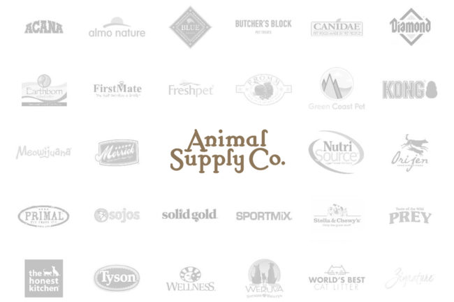 Animal Supply Company logo and selection of distributed pet brands' logos