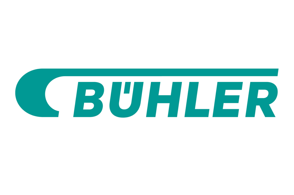 Seafoam green Buhler logo on white background