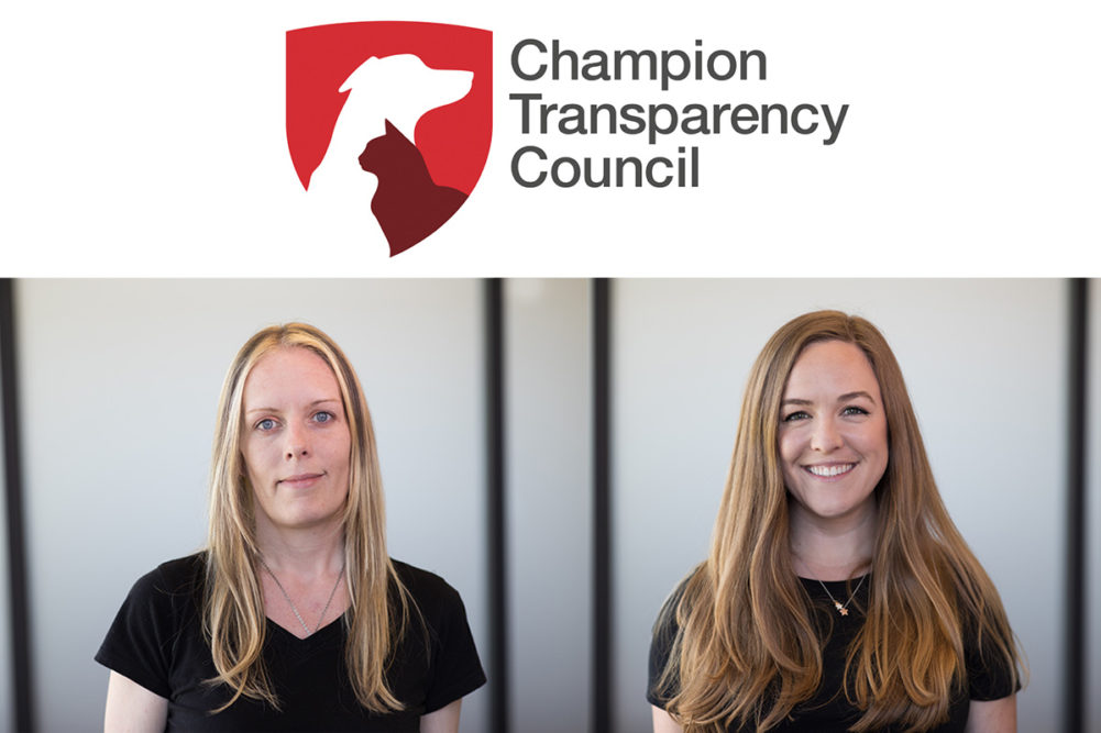 From left: April Scott and Andrea Coffman, representing consumers in Champion Petfoods' Transparency Council.