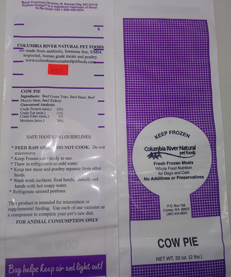 Cow Pie frozen raw meat pet food from Columbia River Natural Pet Foods Inc.