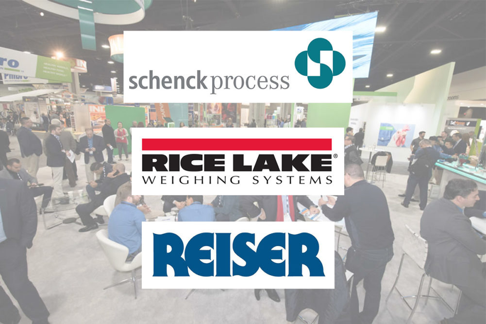 IPPE trade show floor from 2018 with Reiser, Rice Lake Weighing Systems and Schenck Process logos