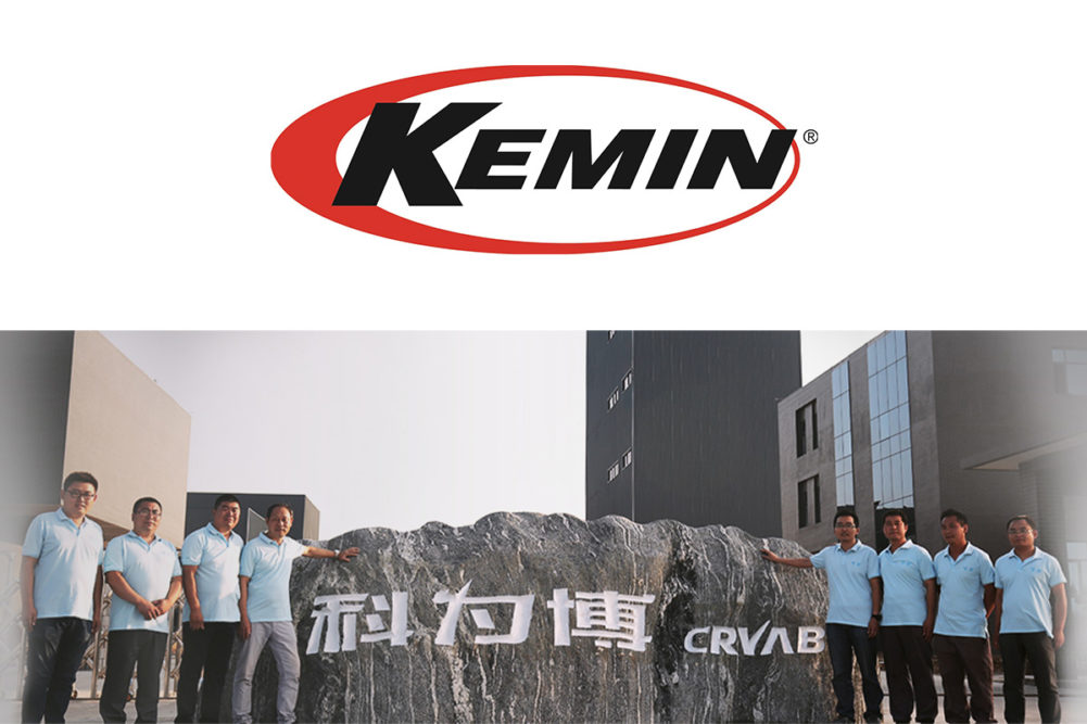 Kemin logo and CRVAB staff at facility in China