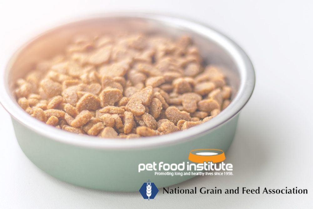 NFGA logo, PFI logo, bowl of dry kibble pet food (©STOCKR - STOCK.ADOBE.COM)