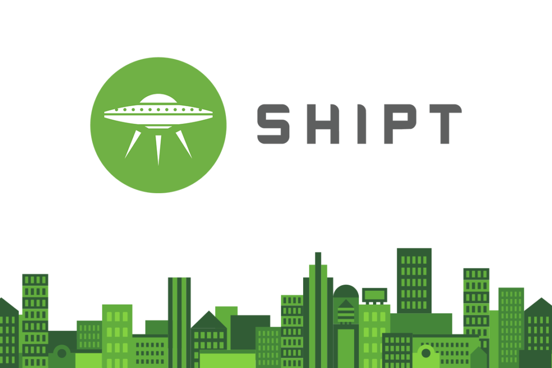 Shipt logo and green skyline graphic