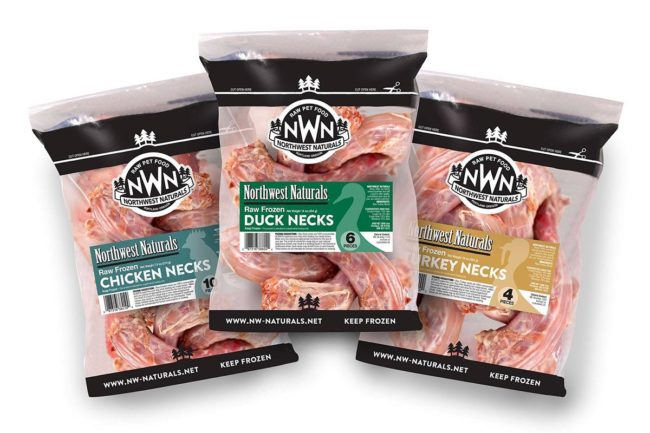 Northwest Naturals raw frozen chicken, duck and turkey necks for pets