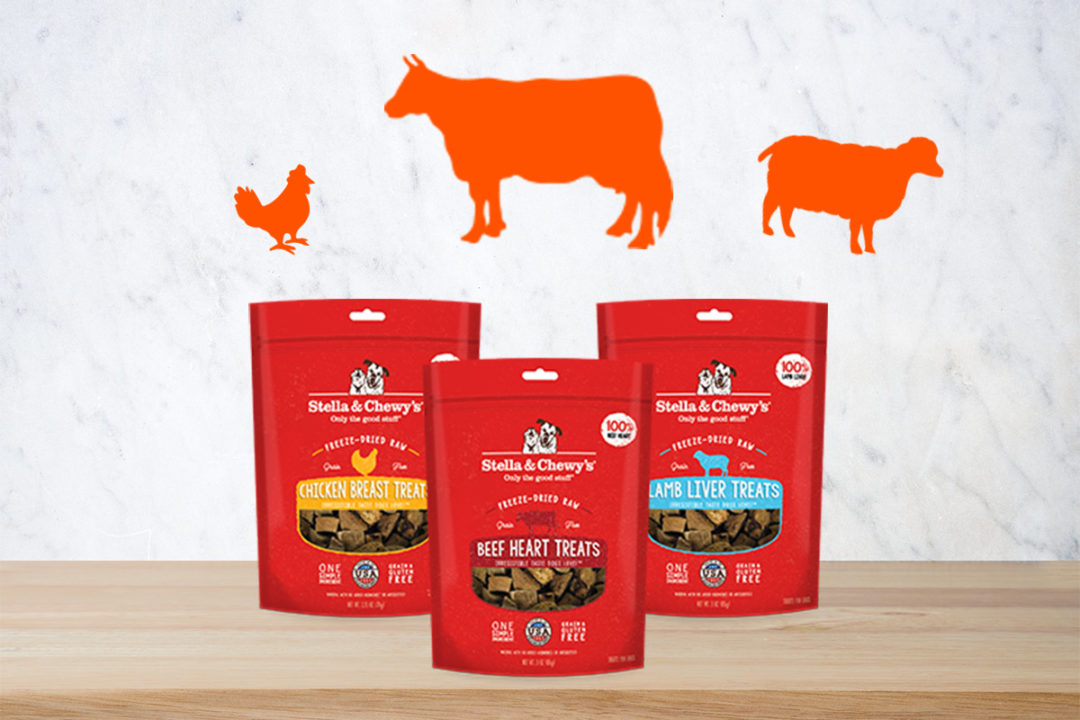 Stella & Chewy's single-ingredient dog treats: beef heart, chicken breast and lamb liver