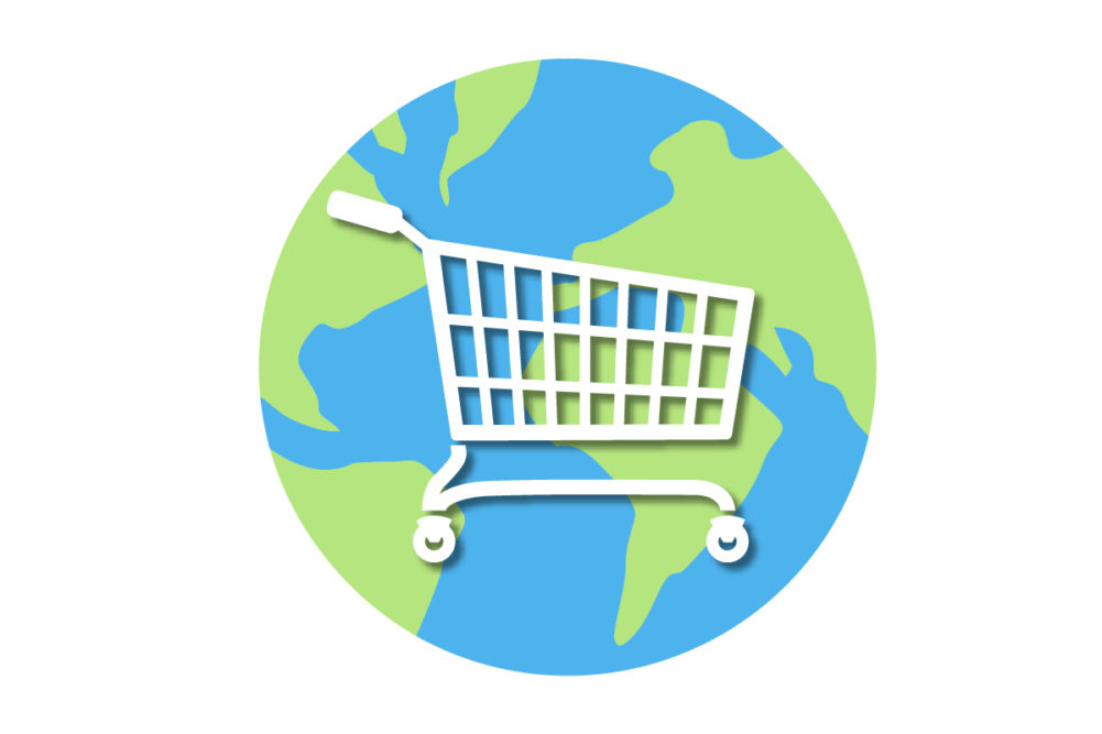 Earth with shopping cart in middle (©STOCKR - STOCK.ADOBE.COM)