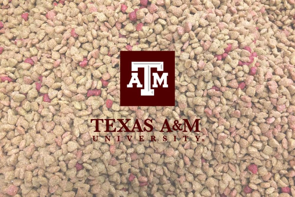Extruded pet food with Texas A&M University logo