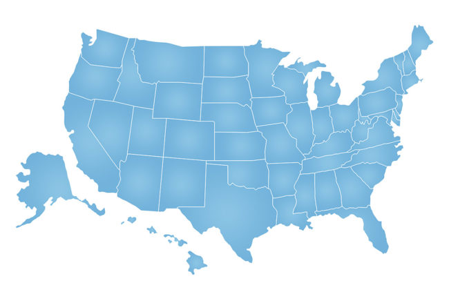 USA map shaded blue (©STOCKR - STOCK.ADOBE.COM)