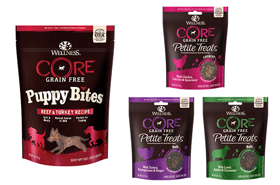 New packaging for Wellness Natural Pet Food's CORE Puppy Bites and CORE Petite Treats