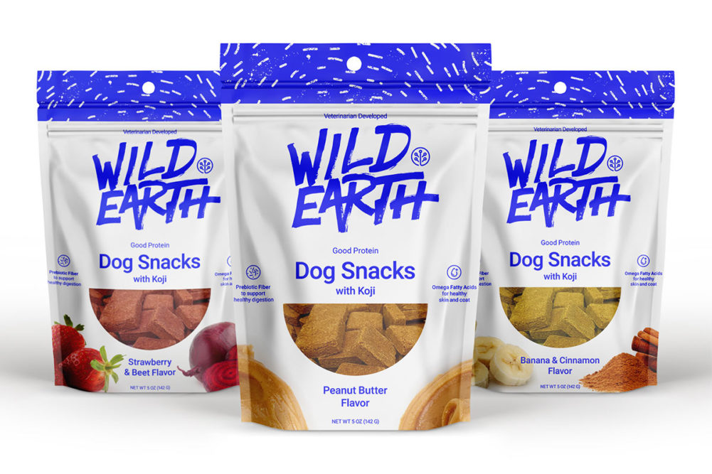 Wild Earth koji dog treat products: strawberry and beet; peanut butter; banana and cinnamon