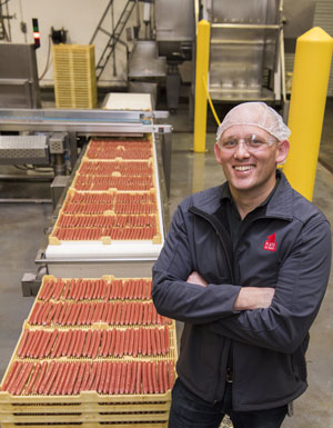 Plato Pet Treats CEO Aaron Merrell in the plant